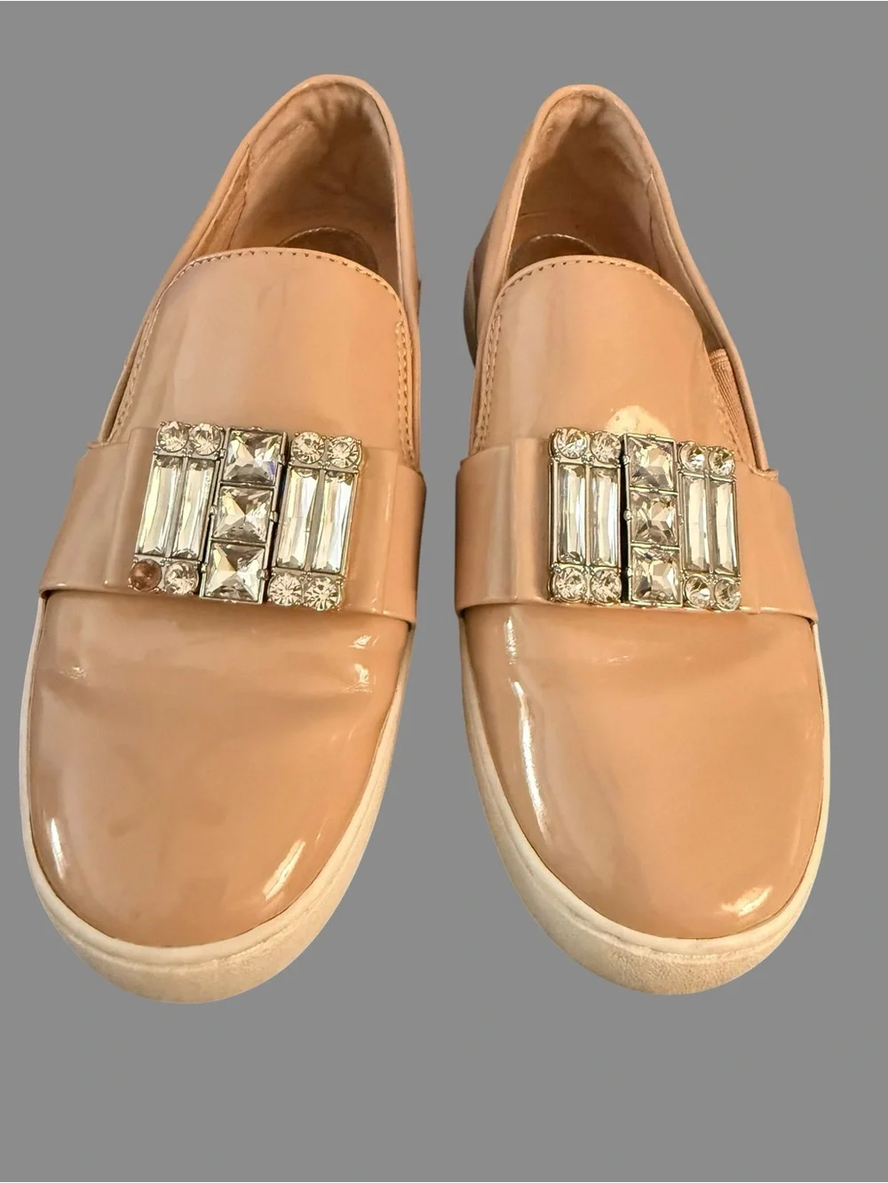 Michael Kors Taupe Patent Slip On Sneakers Crystal Embellished Shoes Size 6